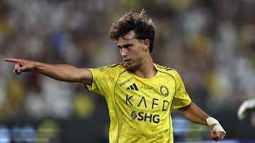 Soccer Football - Saudi Pro League - Al Nassr v Al Riyadh - Al-Awwal Park, Riyadh, Saudi Arabia - September 20, 2025 Al Nassr's Joao Felix celebrates scoring their fourth goal REUTERS/Hamad I Mohammed