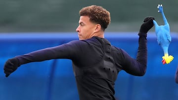 SAINT PETERSBURG, RUSSIA - JULY 10:  Dele Alli of England trows a toy chicken during the England training session on July 10, 2018 in Saint Petersburg, Russia.  (Photo by Alexander Hassenstein/Getty Images)