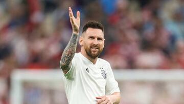 LUSAIL CITY, QATAR - DECEMBER 13:  Lionel Messi of Argentina warms up prior to the FIFA World Cup Qatar 2022 semi final match between Argentina and Croatia at Lusail Stadium on December 13, 2022 in Lusail City, Qatar. (Photo by Igor Kralj/Pixsell/MB Media/Getty Images)