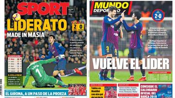 Portadas de los diarios Sport y Mundo Deportivo del d&iacute;a 3 de diciembre de 2018.