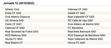 Calendario completo con las 38 jornadas de LaLiga 2022/2023