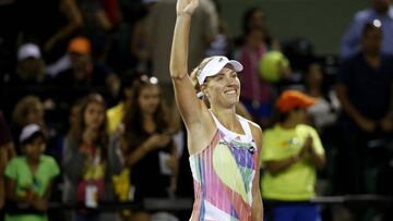 Angelique Kerber waves to the crowd after her win over Madison Keys.