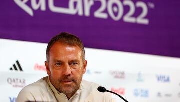 Soccer Football - FIFA World Cup Qatar 2022 - Germany Press Conference - Main Media Center, Doha, Qatar - November 30, 2022 Germany coach Hansi Flick during the press conference REUTERS/Gareth Bumstead