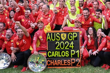 Ferrari celebra el doblete con Carlos Sainz y Charles Leclerc en el GP de Australia de F1 2024.