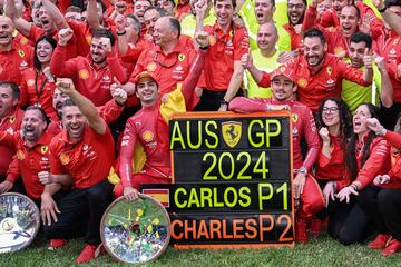 Ferrari celebra el doblete con Carlos Sainz y Charles Leclerc en el GP de Australia de F1 2024.