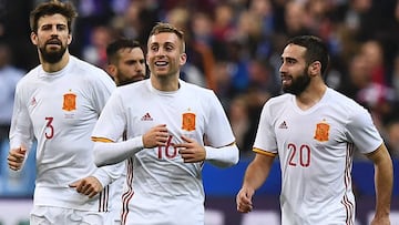 Deulofeu celebra su gol a Francia.