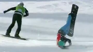 Una aparatosa caída frena a Lucas Eguibar en Valmalenco