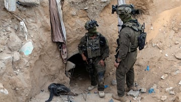 Israeli soldiers at the entrance to a tunnel where, according to Israel's military, Hamas militants held the body of Israeli officer Hadar Goldin, in Rafah in the southern Gaza Strip, December 8, 2025. The tunnel is part of a ten kilometer tunnel network that reaches the area of Khan Younis, according to the Israeli military. Goldin was killed during the 2014 Israel-Gaza war. His remains were returned in November as part of a ceasefire between Israel and Hamas. REUTERS/Nir Elias REUTERS EDITOR'S NOTE: PHOTOGRAPHS WERE REVIEWED BY THE IDF AS PART OF THE CONDITIONS OF THE EMBED. NO PHOTOS WERE REMOVED