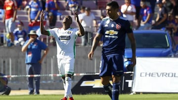 Futbol, Universidad de Chile vs Audax Italiano. 
 Decimotercera fecha Campeonato de Transicin 2017.
 El jugador de Audax Italiano,  ergio Santos, celebra su gol contra Universidad de Chile durante el partido de primera division disputado en el estadio Na