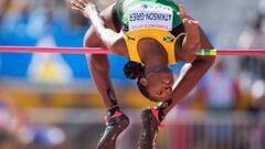 La jamaicana Daniel Atkinson-Grier compitiendo en salto femenino del Campeonato Panamericano en Toronto, Canada. 