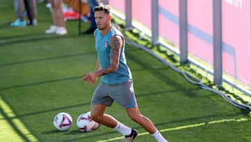 Saúl, en la sesión de entrenamiento del Atlético.