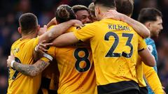 WOLVERHAMPTON, ENGLAND - MARCH 04: Adama Traore of Wolverhampton Wanderers celebrates after scoring a goal to make it 1-0 during the Premier League match between Wolverhampton Wanderers and Tottenham Hotspur at Molineux on March 4, 2023 in Wolverhampton, United Kingdom. (Photo by Matthew Ashton - AMA/Getty Images)