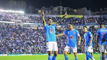 Gabriel Fernandez celebrates his goal 4-0 of Cruz Azul during the 13th round match between Cruz Azul and FC Juarez as part of the Liga BBVA MX, Torneo Apertura 2024 at Ciudad de los Deportes Stadium on October 23, 2024 in Mexico City, Mexico.