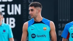 Ferrán Torres en un entrenamiento con el Barça