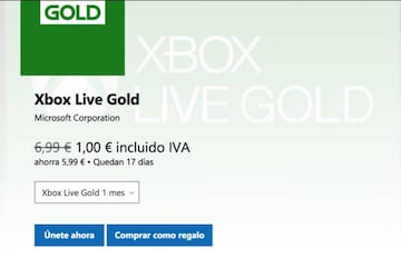 Xbox Live Gold por 1 euro