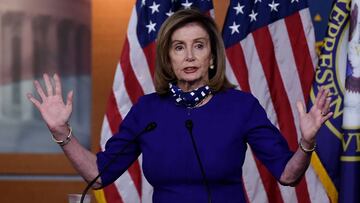 US Speaker of the House Nancy Pelosi speaks to reporters during her weekly press conference at the US Capitol on August 27, 2020 in Washington, DC.