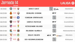Ya hay horarios de la jornada 14 y los adelantados por la Supercopa