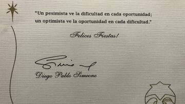 Felicitación navideña de Simeone en el año 2018.