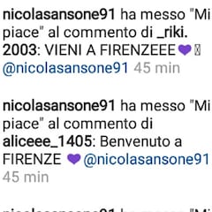 Sansone se deja querer por la Fiorentina en Instagram