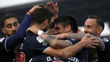 Futbol, O'Higgins vs Universidad de Chile.
Fecha 15, campeonato Nacional 2021.
El jugador de Universidad de Chile Ramon Arias, centro, celebra su gol contra O'Higgins durante el partido de primera division disputado en el estadio El Teniente de Rancagua, Chile.
07/08/2021
Andres Pina/Photosport
Football, O'Higgins vs Universidad de Chile.
15th date, 2021 National Championship.
Universidad de Chile's player Ramon Arias, center, celebrates after scoring against O'Higgins during the first division match held at the El Teniente stadium in Rancagua, Chile.
07/08/2021
Andres Pina/Photosport