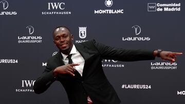 MADRID, SPAIN - APRIL 22: Usain Bolt arrives at the Laureus World Sports Awards at Galería De Cristal on April 22, 2024 in Madrid, Spain. (Photo by Angel Martinez/Getty Images for Laureus)