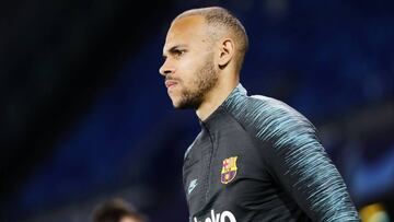 El delantero dan&eacute;s del Barcelona, Martin Braithwaite, durante un partido.