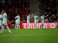 Los jugadores del Betis celebran el 0-1.