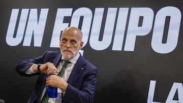 MADRID (ESPAÑA), 06/11/2025.- El presidente de LaLiga, Javier Tebas participa este jueves en un acto con motio del Día Mundial contra la Violencia y el Acoso Escolar celebrado en Madrid. EFE/ Mariscal