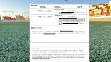 Acta del partido entre el CF Santa María Alisios B y el CD Valeriana A.