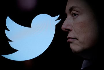 The Twitter logo and owner Elon Musk.