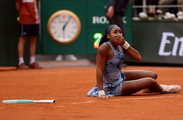 Coco Gauff celebra la victoria.