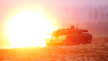 Royal Danish army Leopard 2 tank fires during NATO Enhanced Forward Presence battle group "Resolute Warrior" military exercise in Adazi, Latvia November 14, 2024. REUTERS/Ints Kalnins