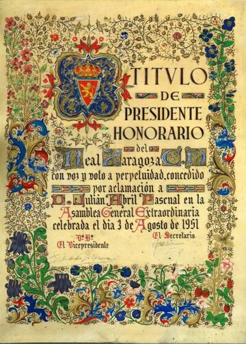 El título de presidente honorario de Jesús Abril.