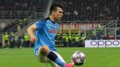 Milan (Italy), 12/04/2023.- SSC Napoli's forward Hirving Lozano in action during the UEFA Champions League quarter-final first leg match between AC Milan and SSC Napoli at Giuseppe Meazza Stadium in Milan, Italy, 12 April 2023. (Liga de Campeones, Italia) EFE/EPA/Roberto Bregani
