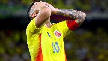 Soccer Football - World Cup - South American Qualifiers - Colombia v Ecuador - Estadio Metropolitano Roberto Melendez, Barranquilla, Colombia - November 19, 2024 Colombia's James Rodriguez reacts REUTERS/Luisa Gonzalez TPX IMAGES OF THE DAY