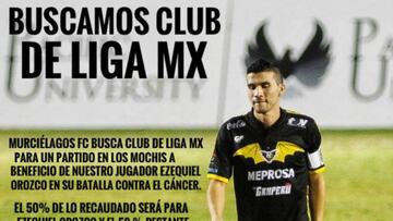 El equipo sinaloense public&oacute; en sus redes la &lsquo;convocatoria&rsquo;. Lo que se recaude en taquilla ser&aacute; para ayudar a &lsquo;Cheque&rsquo;, ex de Necaxa y Atlante, en su lucha contra el c&aacute;ncer.