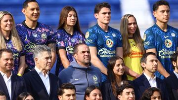 Hector Gonzalez Inarritu and Andre Soares Jardine during official photo of America team as part of the Liga BBVA MX, Torneo Clausura 2025 at Ciudad de Los Deportes Stadium, on February 14, 2025 in Mexico City, Mexico.