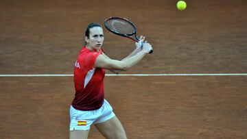 Georgina Garc&iacute;a-P&eacute;rez, durante un entrenamiento con Espa&ntilde;a para la eliminatoria de Copa Federaci&oacute;n ante Italia.