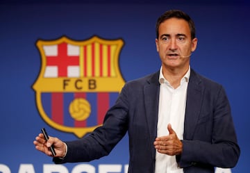 Soccer Football - FC Barcelona's CEO Ferran Reverter Press Conference - 1899 Auditorium, Barcelona, Spain - October 6, 2021 FC Barcelona's CEO Ferran Reverter attends a press conference to present the results of the 2020/2021 season, due diligence and the budget for the 2021/2022 season REUTERS/Albert Gea