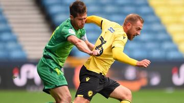 LONDON, ENGLAND - JULY 27: Aritz Elustondo of Real Sociedad battles for possession with Jiri Skalak of Millwall during the Pre-Season Friendly between Millwall and Real Sociedad at The Den on July 27, 2019 in London, England. (Photo by Harriet Lander/Gett