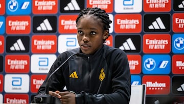 Linda Caicedo durante la rueda de prensa de Real Madrid antes del partido ante Chelsea por la Champions League Femenina.