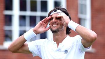 LONDON, ENGLAND - JUNE 23: Feliciano Lopez of Spain celebrates winning his Men&#039; Singles Final against Gilles Simon of France during day 7 of the Fever-Tree Championships at Queens Club on June 23, 2019 in London, United Kingdom. (Photo by Chloe Knott - Danehouse/Getty Images)