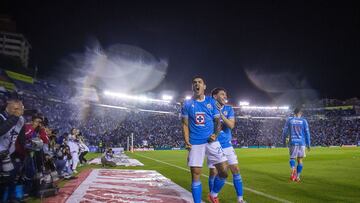 Gabriel Fernandez and Alexis Gutierrez celebrates goal 3-0 of Cruz Azul during the Quarter final second leg match between Cruz Azul and Tijuana as part of the Liga BBVA MX, Torneo Apertura 2024 at Ciudad de los Deportes Stadium on November 30, 2024 in Mexico City, Mexico.