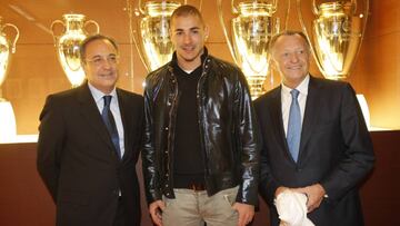 Jean Michel Aulas y Florentino junto a Benzema