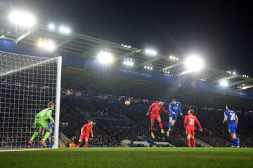 Jamie Vardy of Leicester City scores his second and his sides third goal.