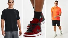 Camiseta Under Armour Tech 2.0, zapatillas Nike Air Jordan 1 Mid y pantalón corto Joma Miami