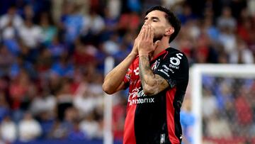 Atlas' midfielder #06 Edgar Zaldivar celebrates after scoring during the Liga MX Apertura tournament football match between Atlas and Cruz Azul at the Jalisco stadium in Guadalajara, Jalisco State, Mexico, on November 6, 2024. (Photo by Ulises Ruiz / AFP)