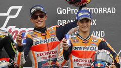 M&aacute;rquez y Pedrosa en el podio de la &uacute;ltima carrera de MotoGP en Alemania.