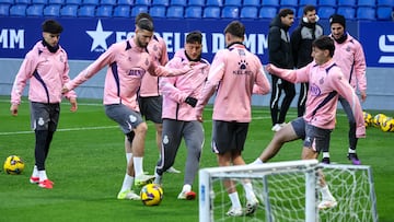 Los jugadores del Espanyol, durante una sesin preparatoria.