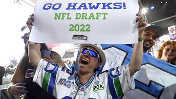 A Seattle Seahawks fan cheers during round four of the 2022 NFL Draft on April 30, 2022 in Las Vegas, Nevada.